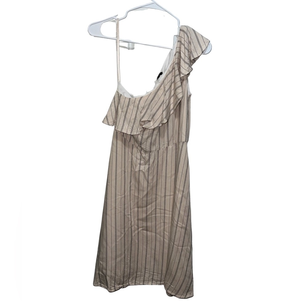 Ann Taylor One Shoulder Cream Black Striped Dress - Picture 2 of 4